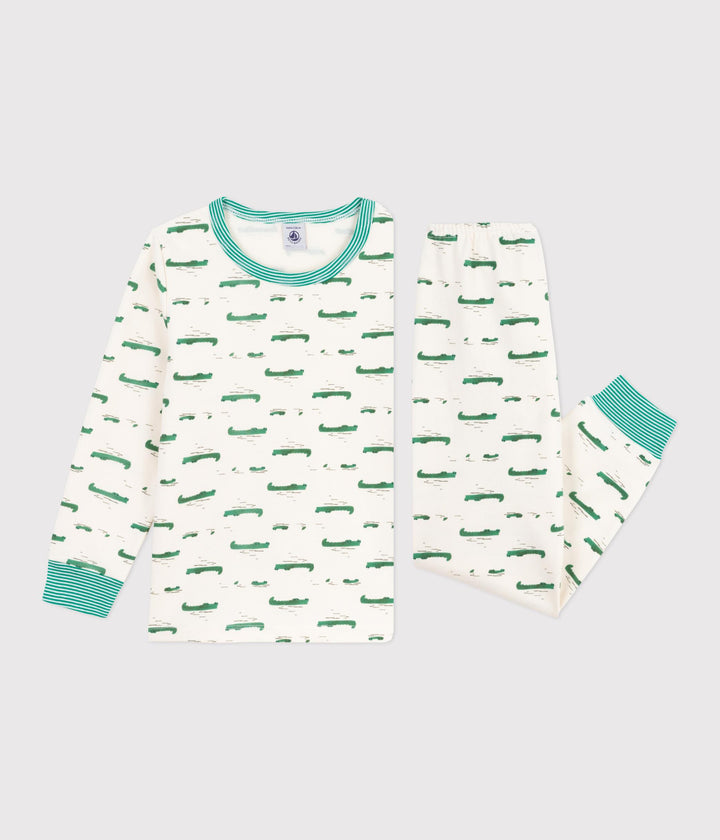 Pigiama bambino in tessuto felpato con coccodrilli stampati A0E9V 01 PETIT BATEAU 