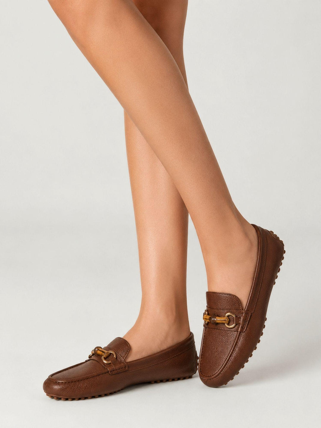 Mocassino gommini in pelle marrone con morsetto bambù D8954 MARRONE ANDREA MORANDO 