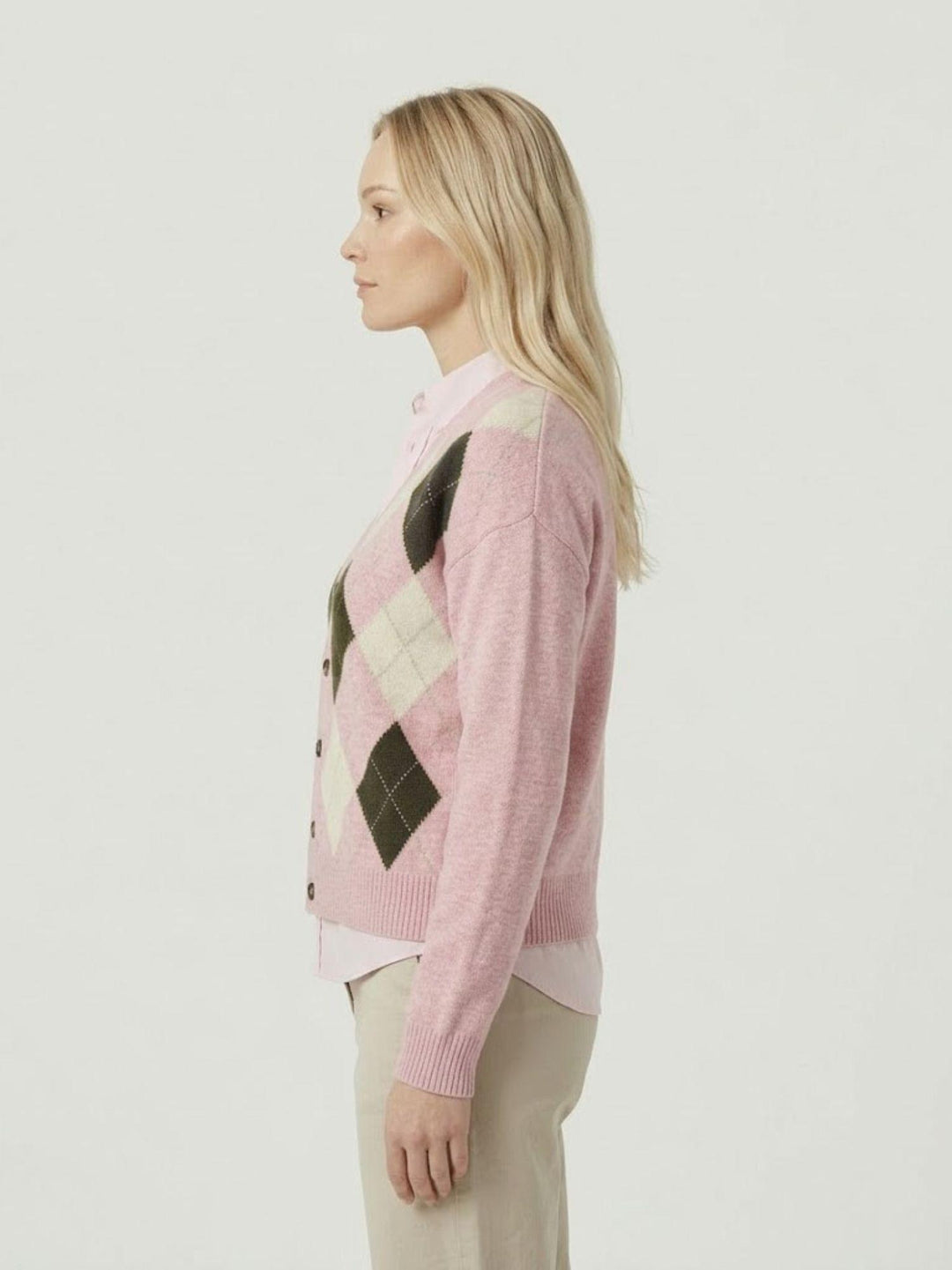 Cardigan con fantasia a rombi in cotone rosa D90106 ROSA/PANNA ANDREA MORANDO 