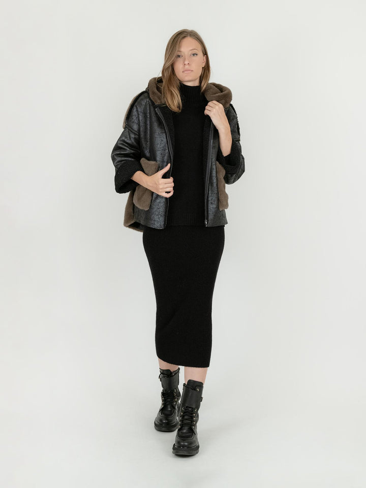 ECO MONTONE NERO CON CAPPUCCIO ISONE 4208 ANDREA MORANDO 