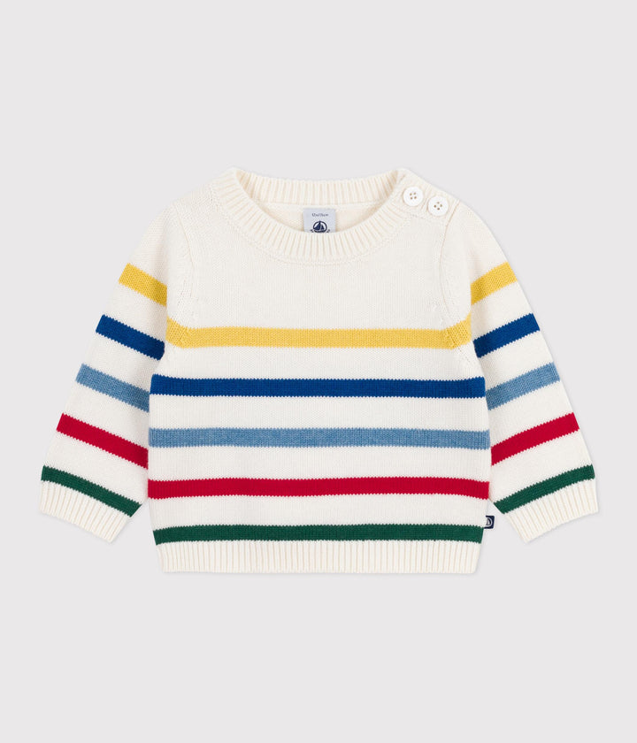 Maglione in misto lana e cotone a righe multicolor A0EAI 03 PETIT BATEAU 