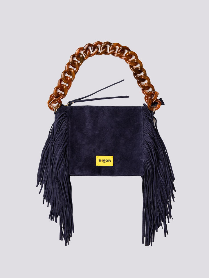 BORSA A TRACOLLA IN CAMOSCIO BLU CON FRANGE "FLAPPY" FLAPPY NAVY BIMOR 