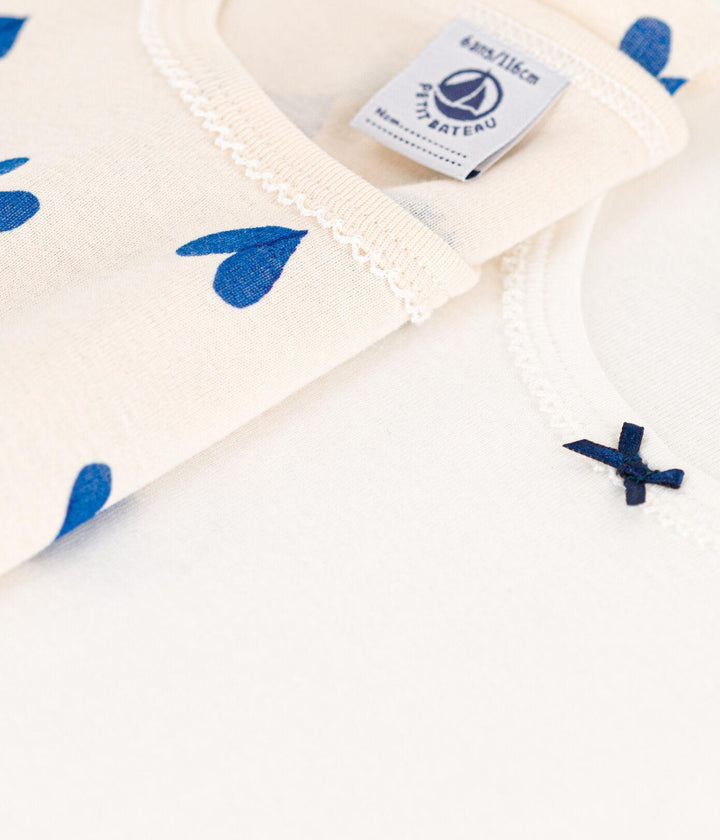CONFEZIONE DA 2 T-SHIRT A MANICHE CORTE BAMBINA IN COTONE MOTIVO CUORE A088W 00 PETIT BATEAU 