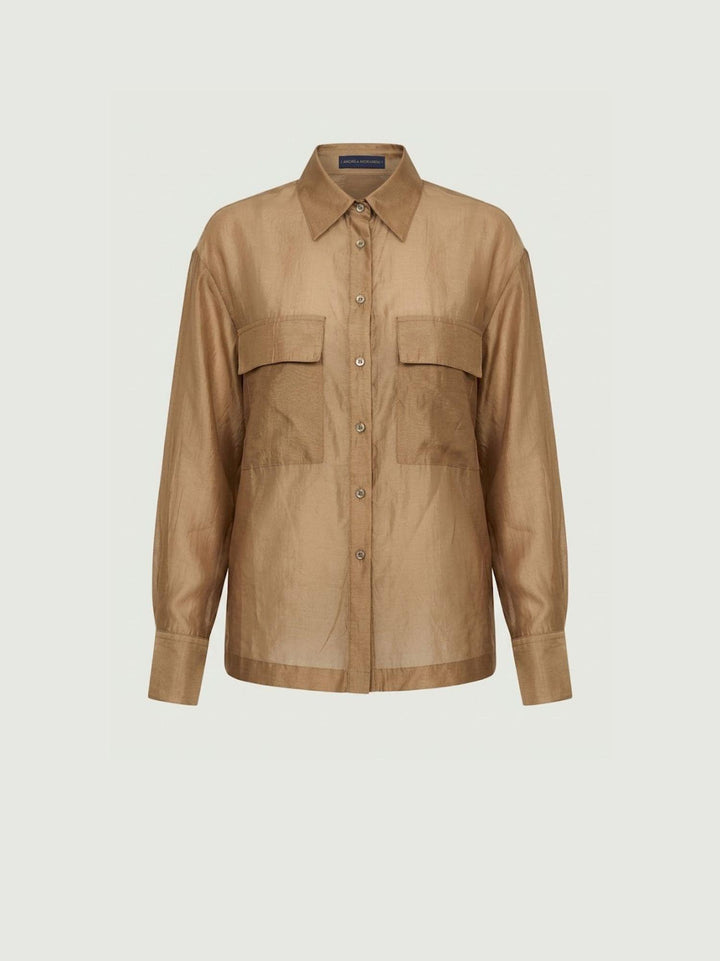 Camicia velata cacao con bottoni dorati B9857 CACAO ANDREA MORANDO 