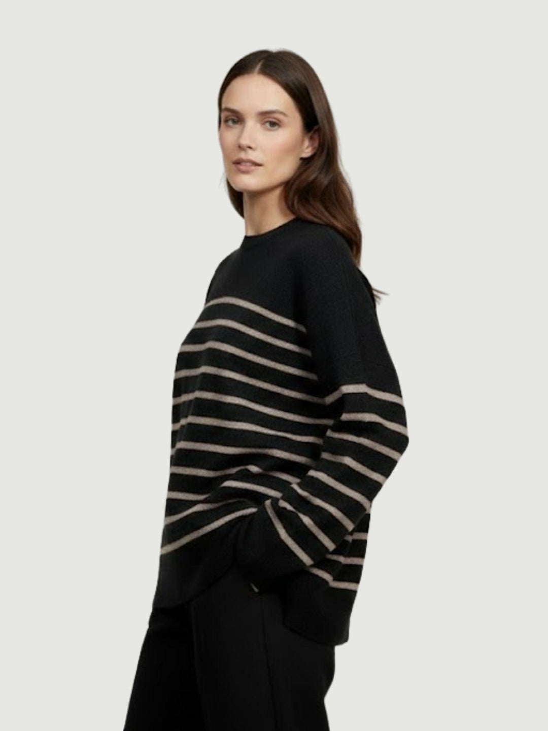 Maglia in lana nera a righe noce 14284M NERO-NOCE ANDREA MORANDO 