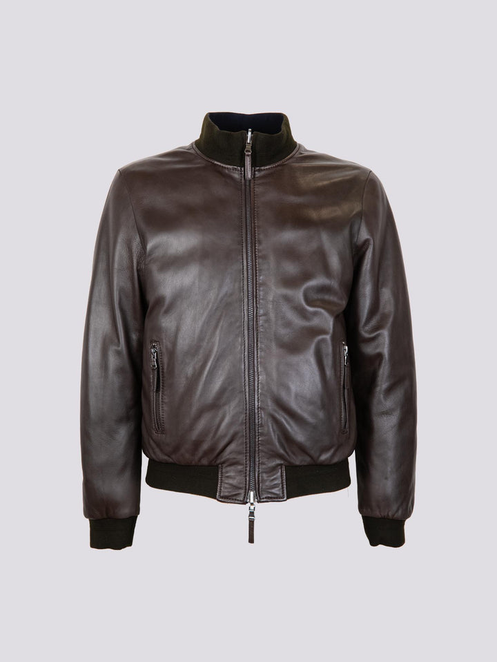 GIUBBOTTO IMBOTTITO IN PELLE NAPPA MARRONE DEREK SEAMLESS DEREK SEAMLESS 06 JACK LEATHER 