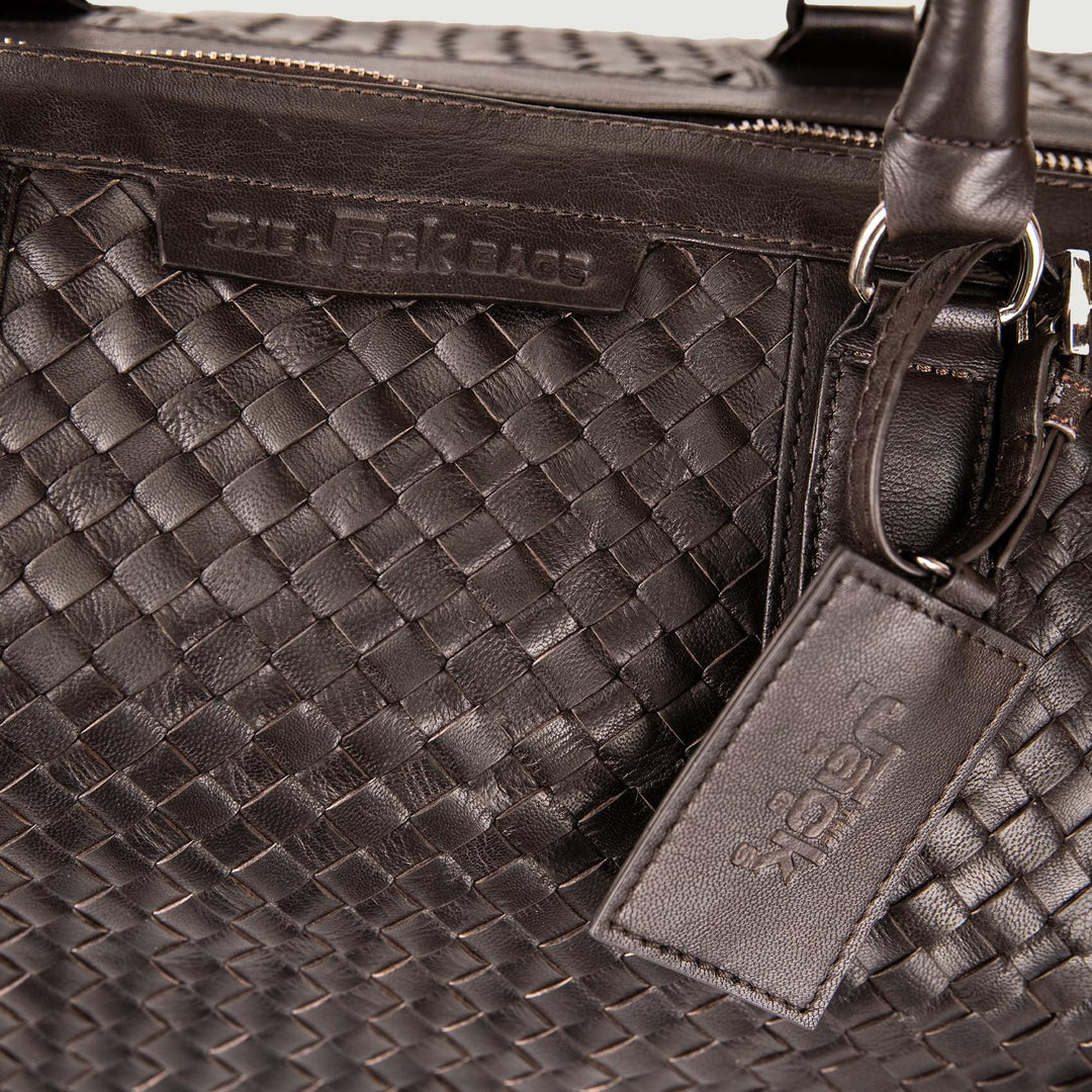 BORSONE IN PELLE INTRECCIATA DARK BROWN TOURIST 06 JACK LEATHER 
