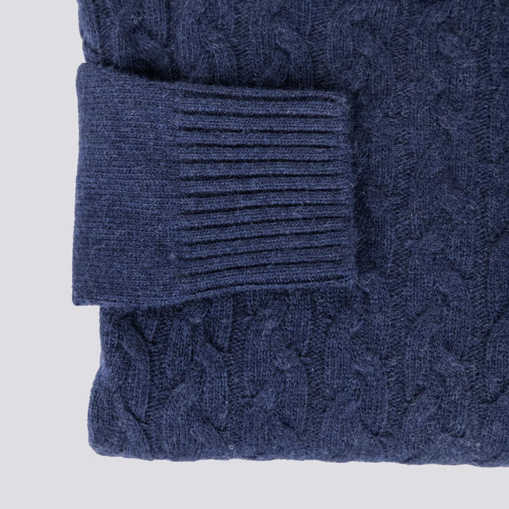 Maglione a collo alto con intreccio in lana blu 8112223 303 ANDREA MORANDO 