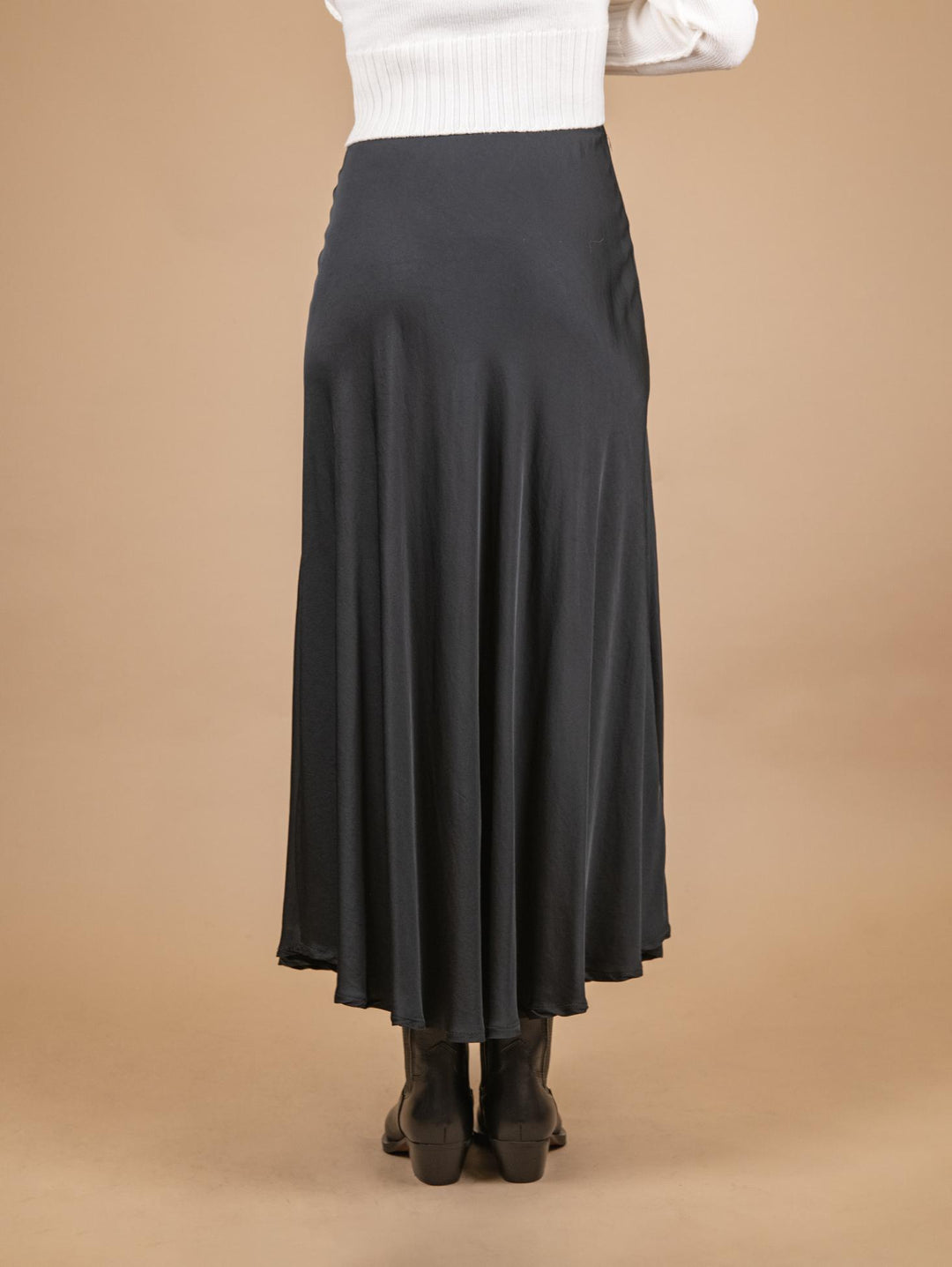 GONNA MIDI IN RASO NERO 80521 NERO ANDREA MORANDO 