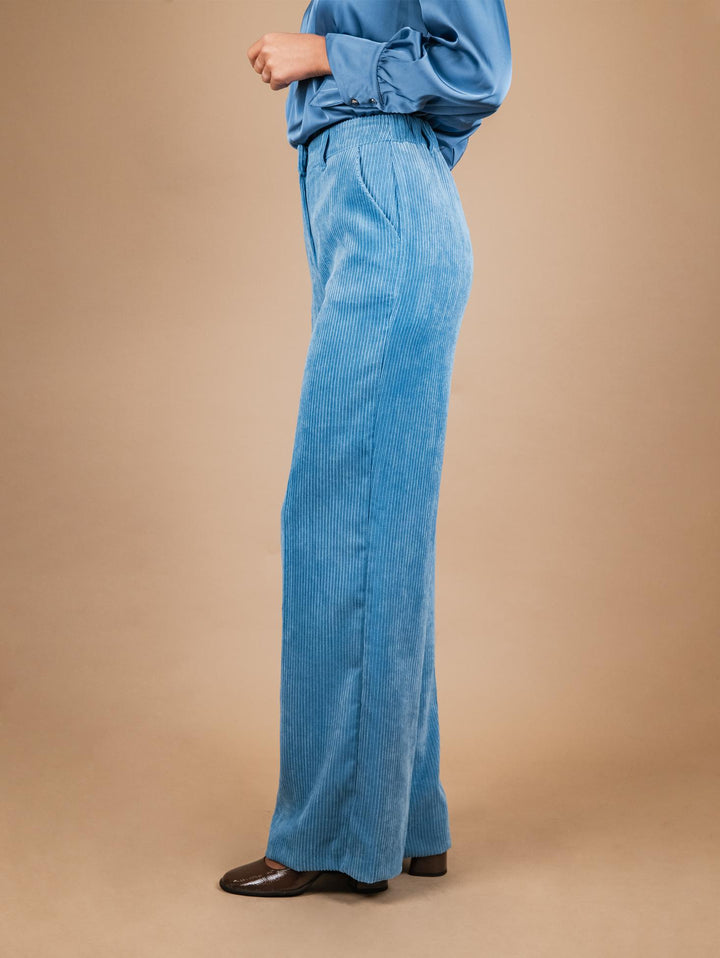 PANTALONE A PALAZZO IN VELLUTO A COSTE AZZURRO P3037 AZZURRO ANDREA MORANDO 