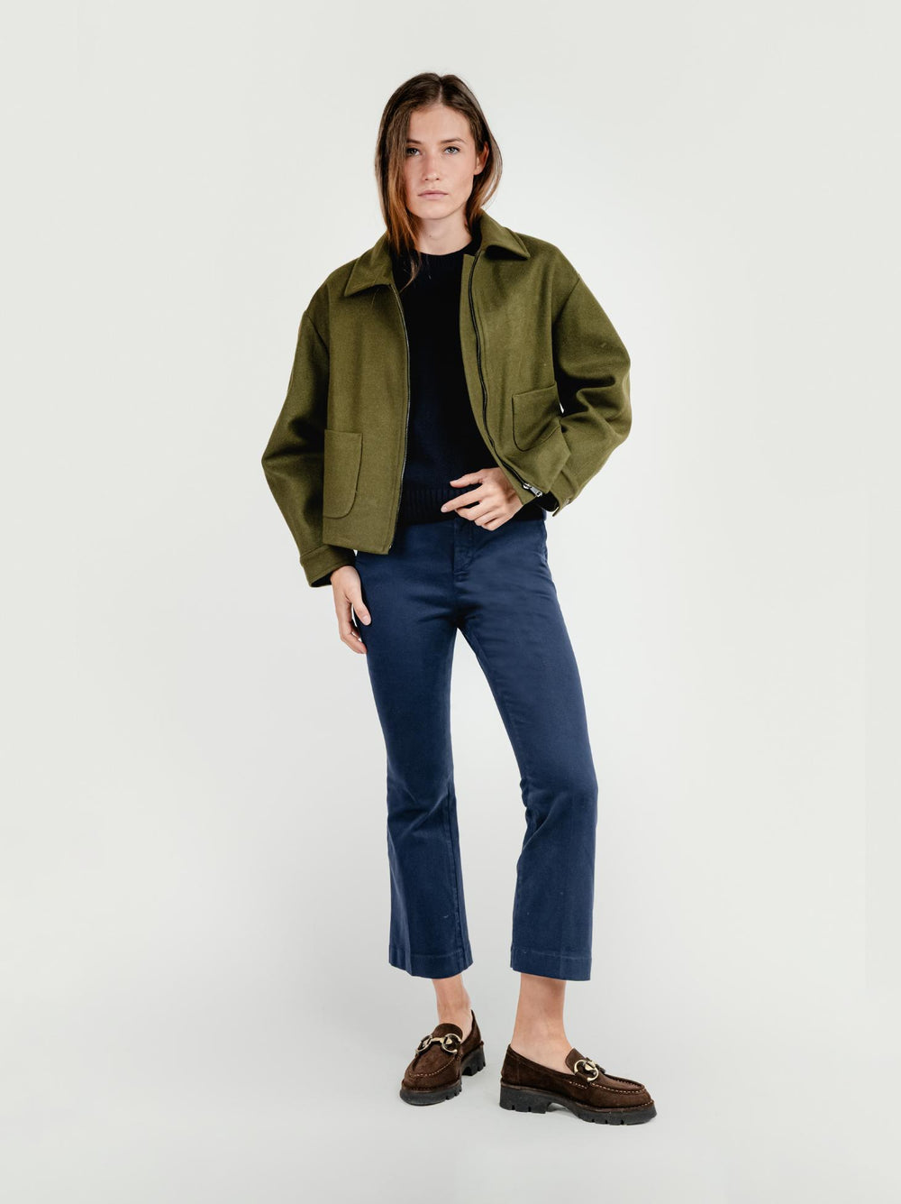 GIACCA CROPPED IN MISTO LANA VERDE BOSCO 3369RO MILITARE ANDREA MORANDO 