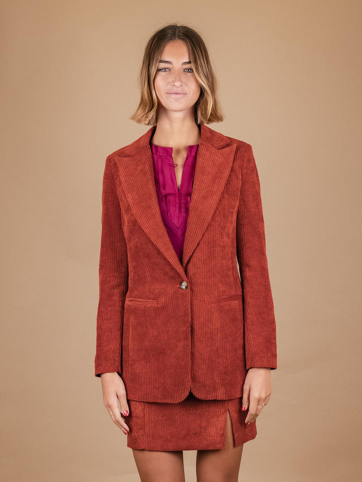 BLAZER MONOPETTO IN VELLUTO A COSTE MATTONE G1A5455 RUGGINE ANDREA MORANDO 