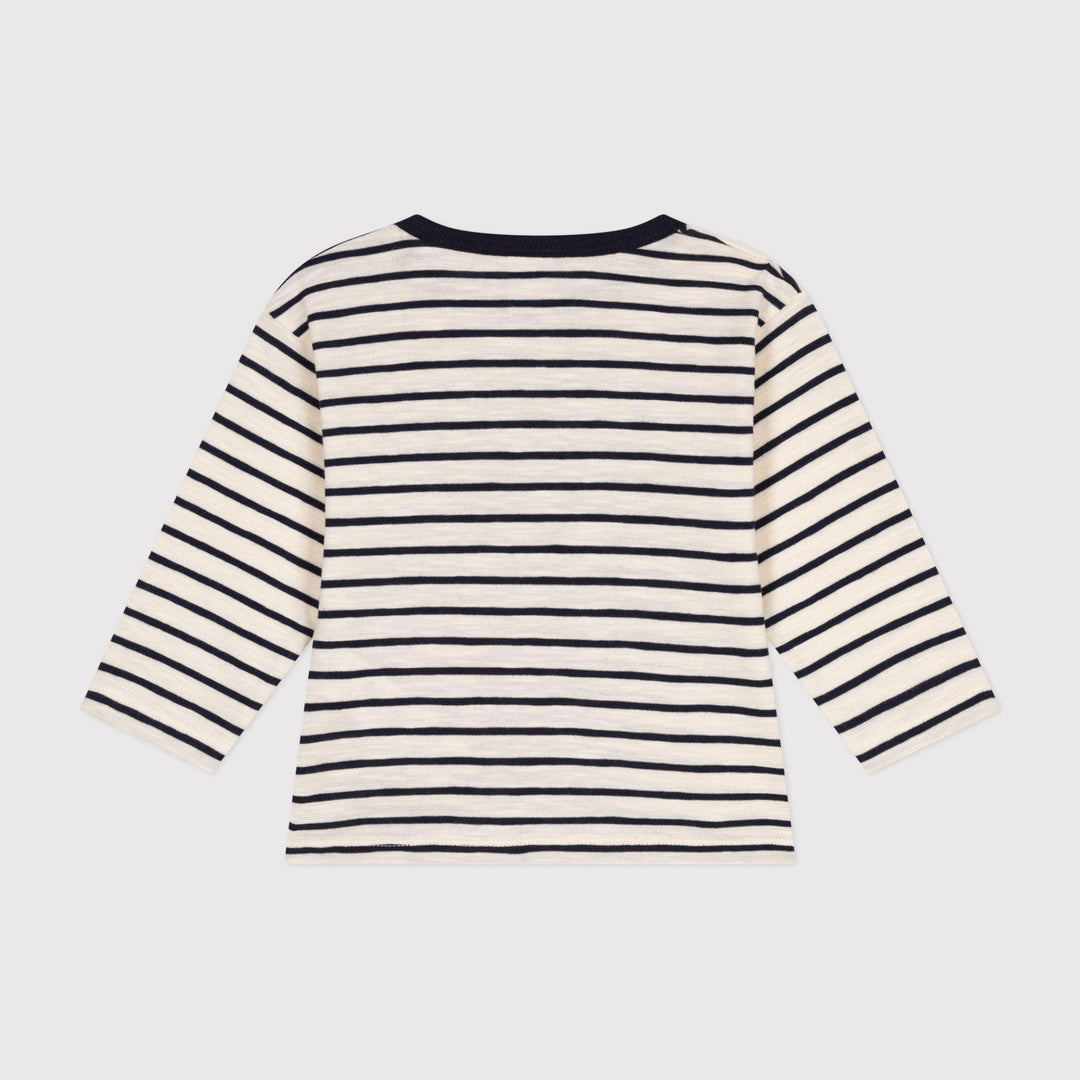 T-SHIRT BEBÈ A MANICHE LUNGHE IN JERSEY A RIGHE A09WW 01 PETIT BATEAU 