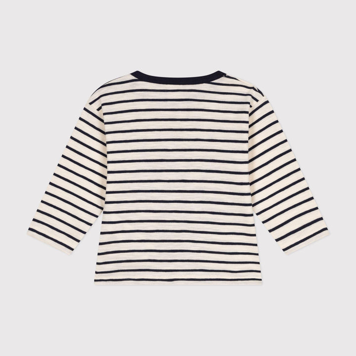 T-SHIRT BEBÈ A MANICHE LUNGHE IN JERSEY A RIGHE A09WW 01 PETIT BATEAU 