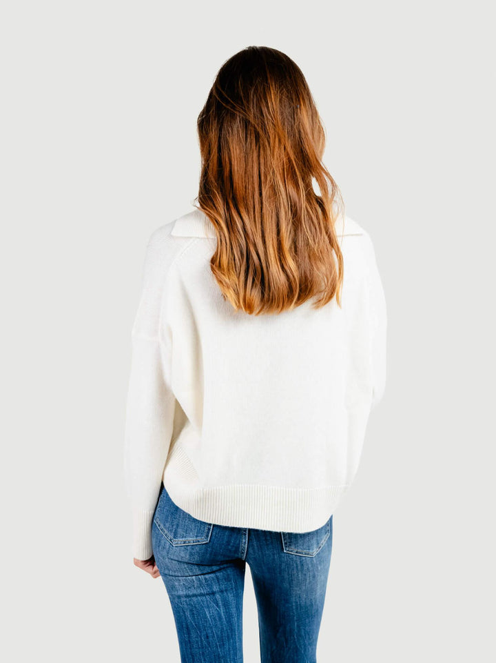 MAGLIONE POLO IN MISTO CACHEMIRE AVORIO 14151P NATURALE ANDREA MORANDO 