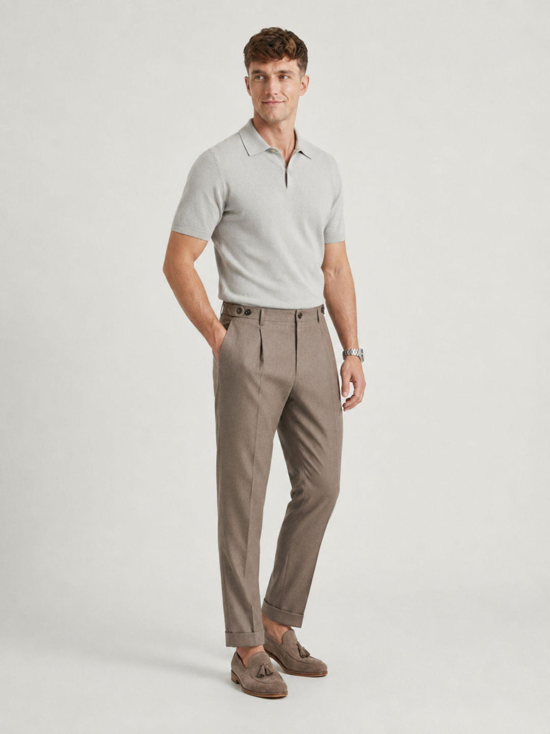 Pantalone con pinces color fango GALILEO FANGO ANDREA MORANDO 