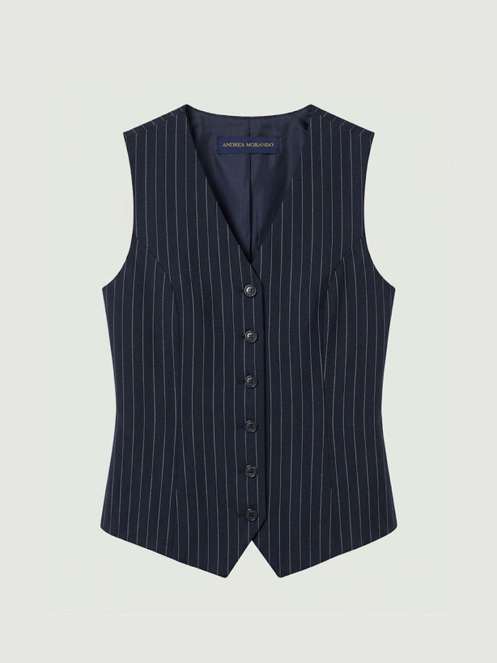 Gilet gessato con linea sagomata navy 3894 BLU ANDREA MORANDO 