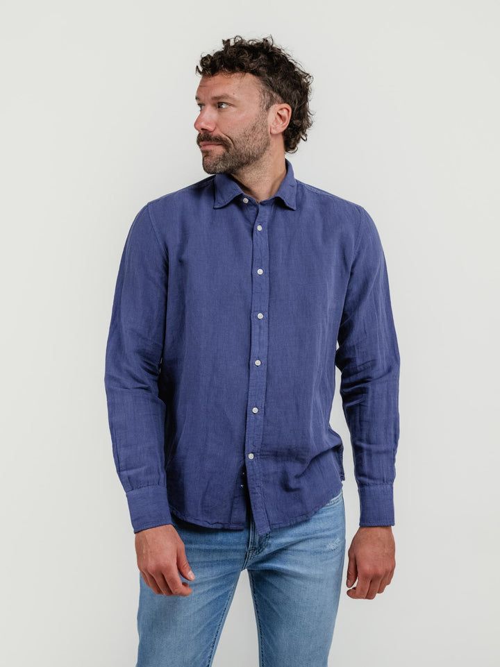 CAMICIA  FLYNN IN LINO E COTONE  BLU