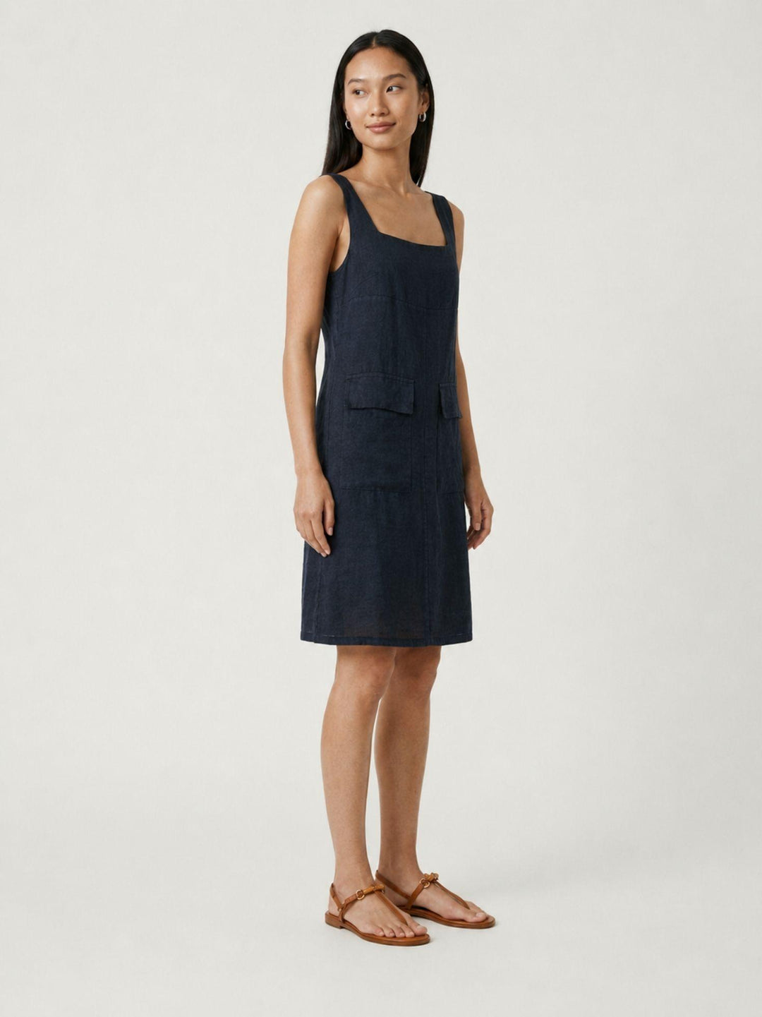 Abito smanicato in lino navy 6AB0528 BLU ANDREA MORANDO 