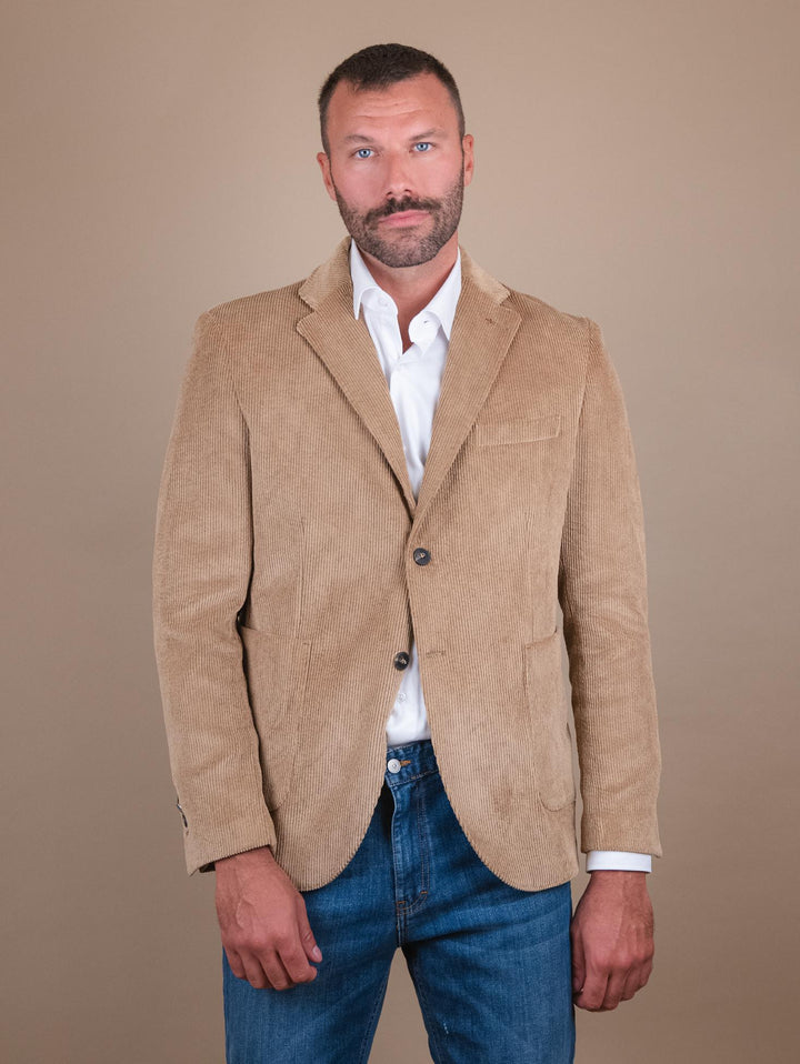 BLAZER MONOPETTO IN VELLUTO A COSTE BEIGE CR547 BEIGE ANDREA MORANDO 