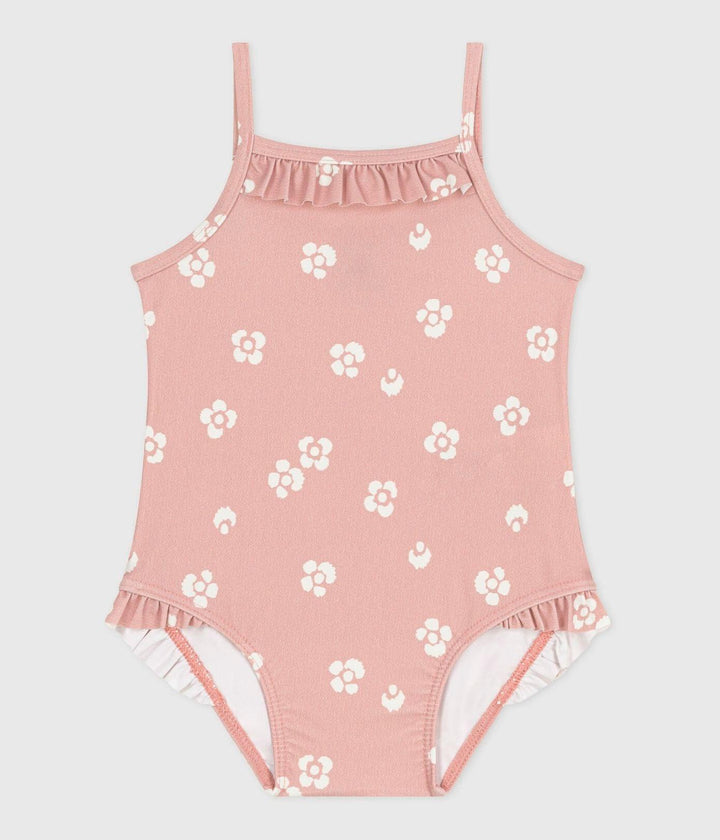 Costume da bagno intero con stampa floreale e volant neonato