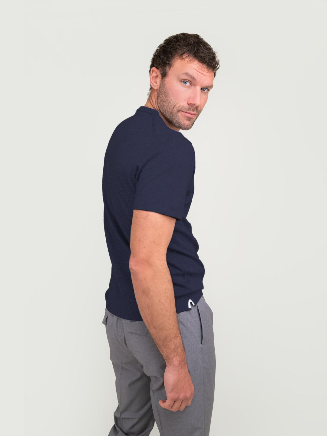 T-SHIRT GIROCOLLO IN MAGLIA DI COTONE BLU NAVY OF1S2S4M009M 174 ANDREA MORANDO 