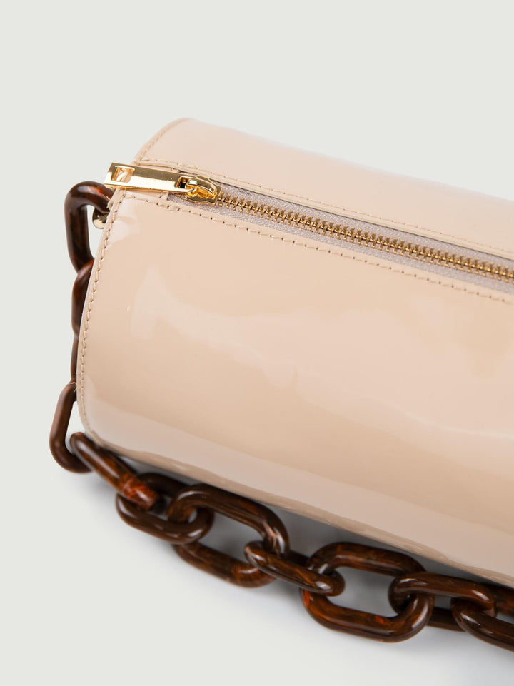 BORSA CILINDRO CIRCULAR BEIGE IN PELLE VERNICE