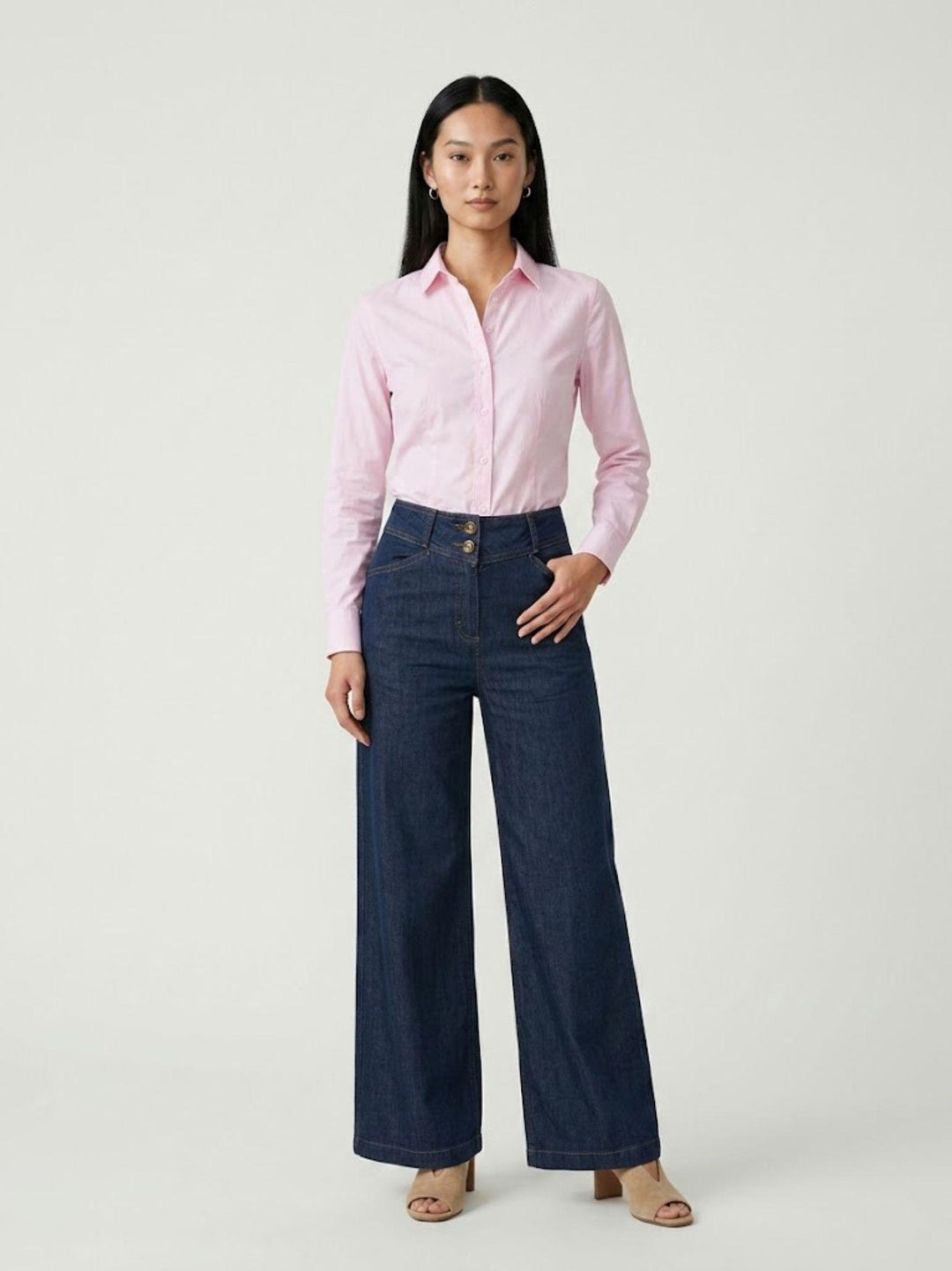 Pantaloni wide leg in cotone chambray INCA525 51 ANDREA MORANDO 