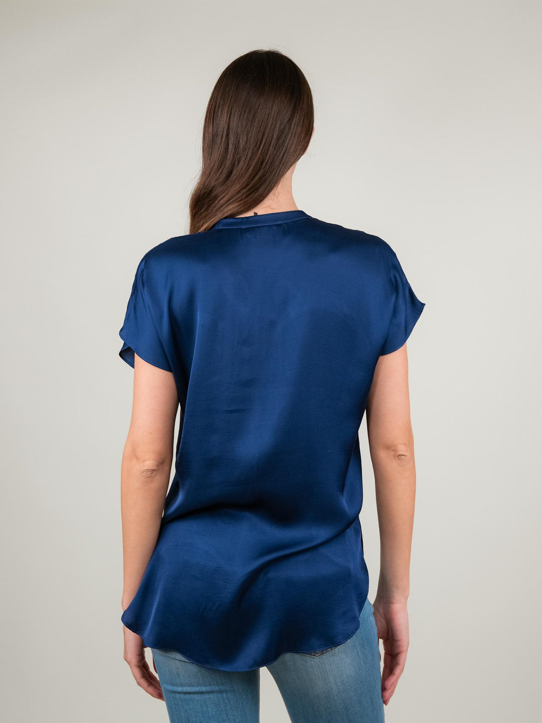 BLUSA A MANICA CORTA IN RASO BLU M9237 BLU ANDREA MORANDO 