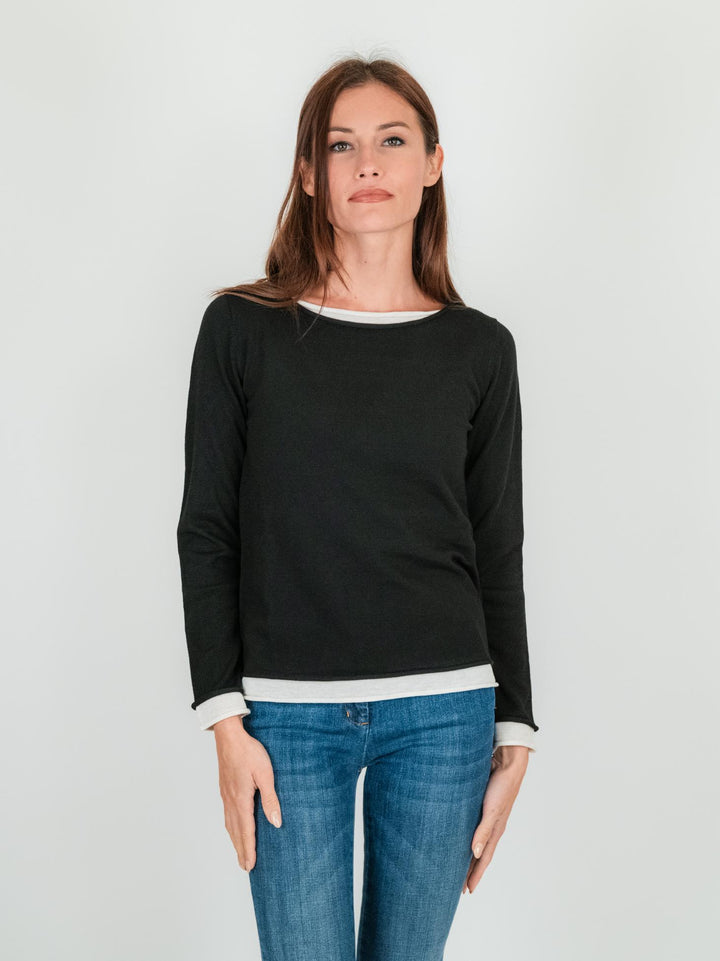 MAGLIA NERA CON COLLO A BARCHETTA 1275 029 ANDREA MORANDO 