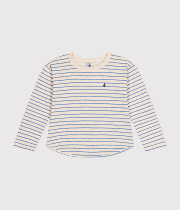 T-shirt a righe azzurre con maniche lunghe A0BJD 02 PETIT BATEAU 