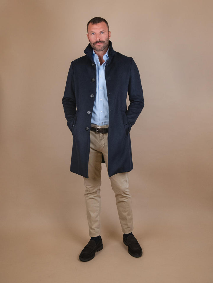 CAPPOTTO MONOPETTO IN MISTO LANA BLU