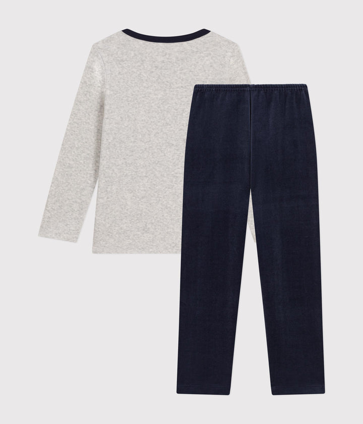 Pigiama in velluto tinta unita con fantasia montagna A0BHD 01 PETIT BATEAU 