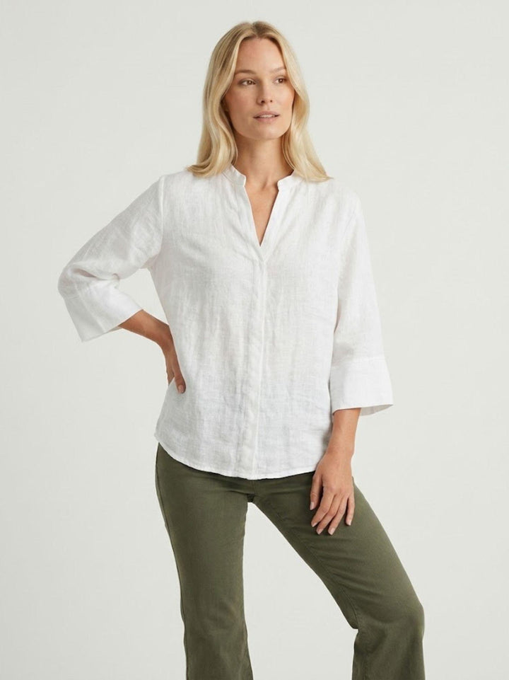 Camicia coreana in lino bianca 6CM0302 BIANCA ANDREA MORANDO 