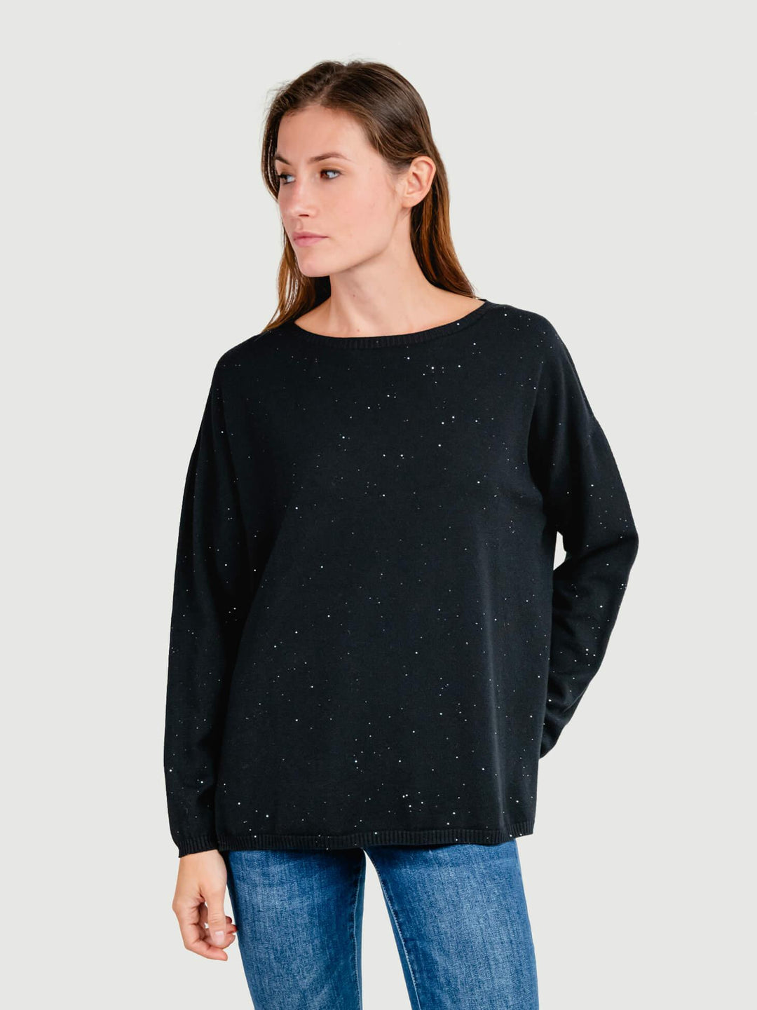 MAGLIA OVER NERA CON STRASS 7451B NERO ANDREA MORANDO 