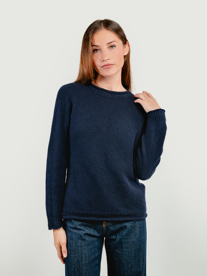 MAGLIA IN LANA MERINO SUPERFINE BLU FRANCESCA BLEU ANDREA MORANDO 