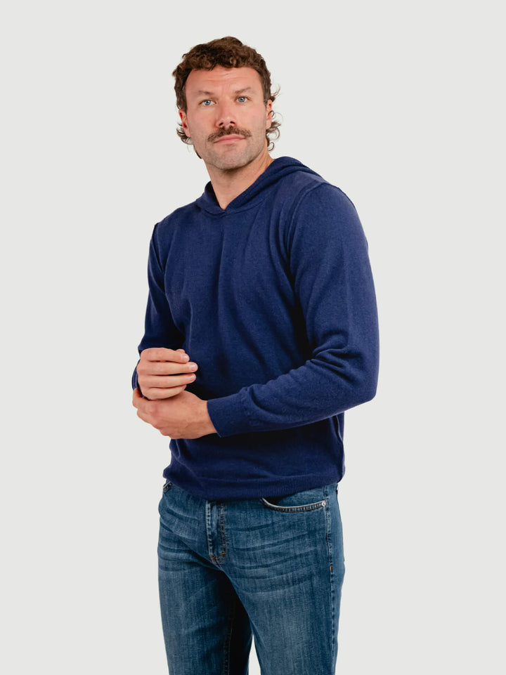 MAGLIA CON CAPPUCCIO IN LANA MERINO E CASHMERE BLU NAVY GA071 624 ANDREA MORANDO 