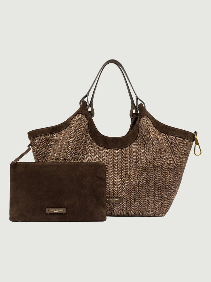 Borsa Dua in paglia intrecciata choco grande BS 12340/COMM PGLSPG 13840 GIANNI CHIARINI 