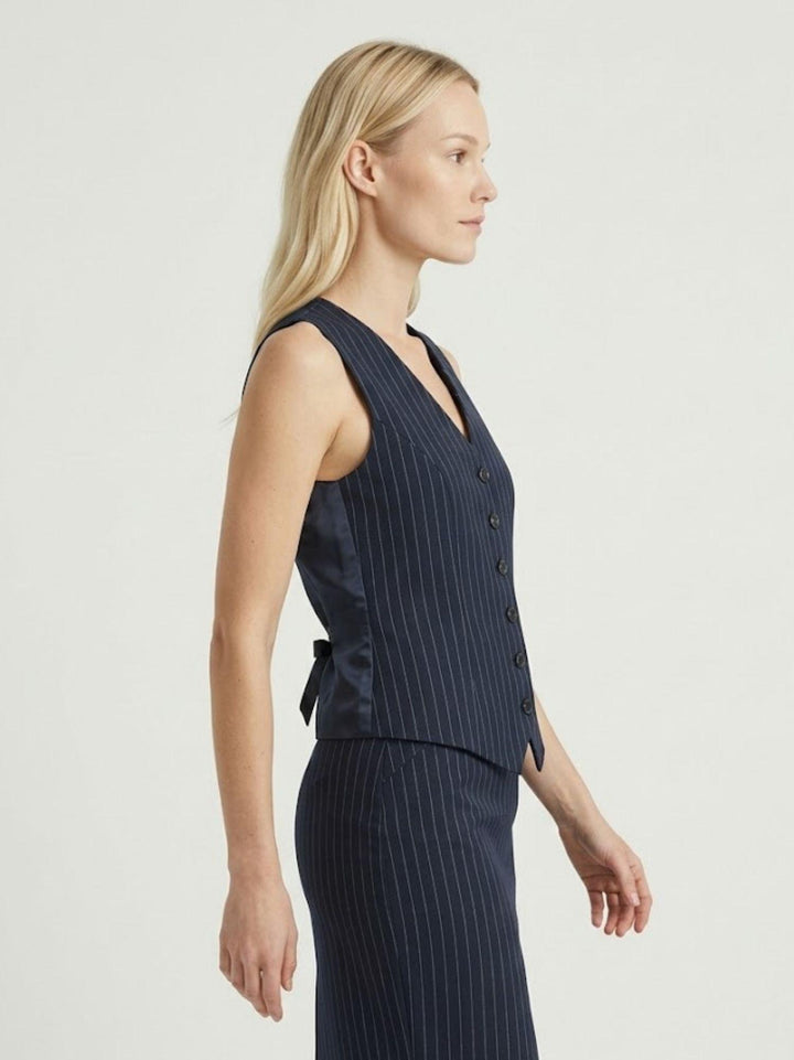 Gilet gessato con linea sagomata navy 3894 BLU ANDREA MORANDO 