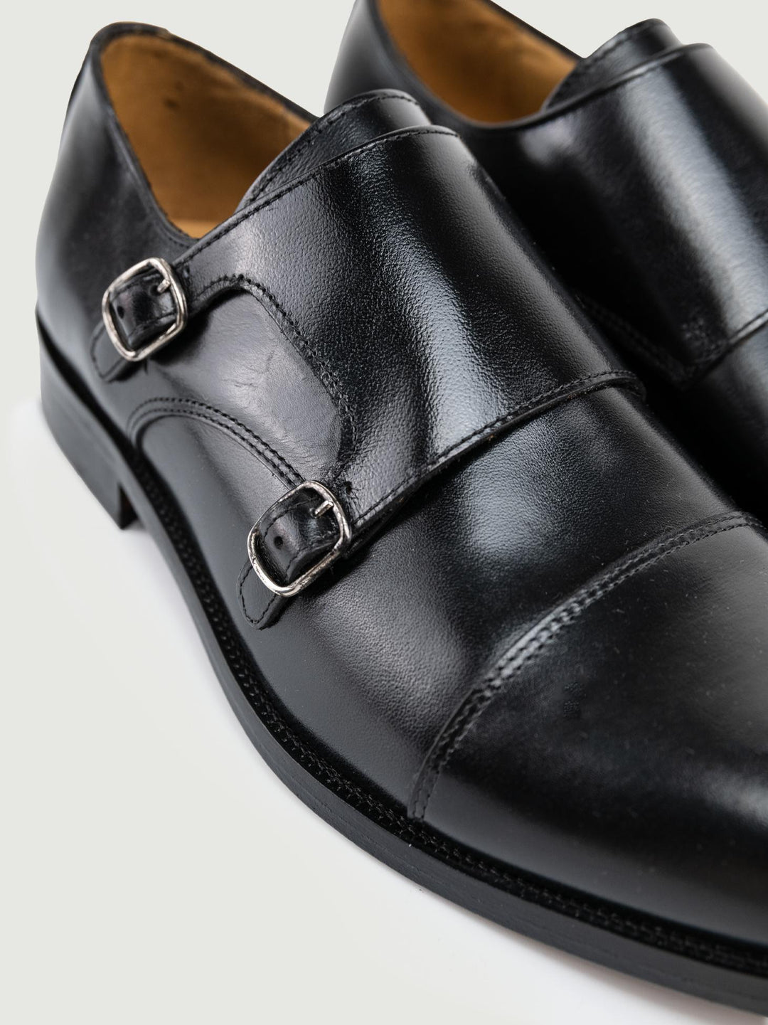 DOPPIA FIBBIA IN PELLE NERA 1441 BLACK SAXONE 