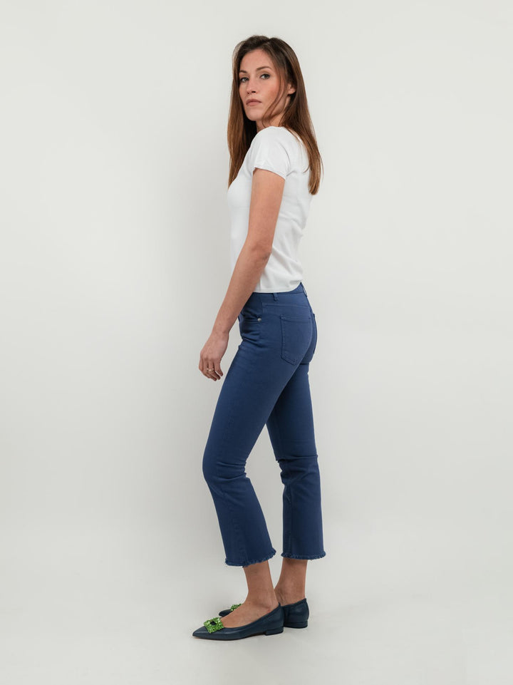 PANTALONE 5 TASCHE SFRANGIATO BLU 80137G190 LAV ANDREA MORANDO 