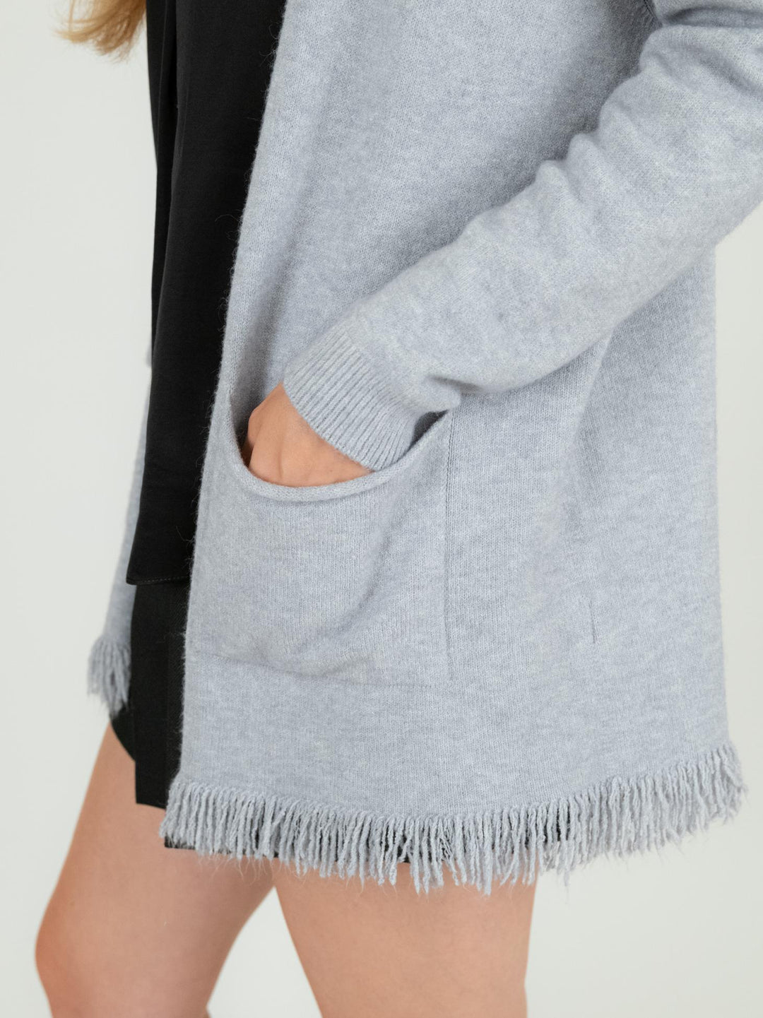 CARDIGAN GRIGIO PERLA CON FRANGE 0370/283 0020 BIMOR 