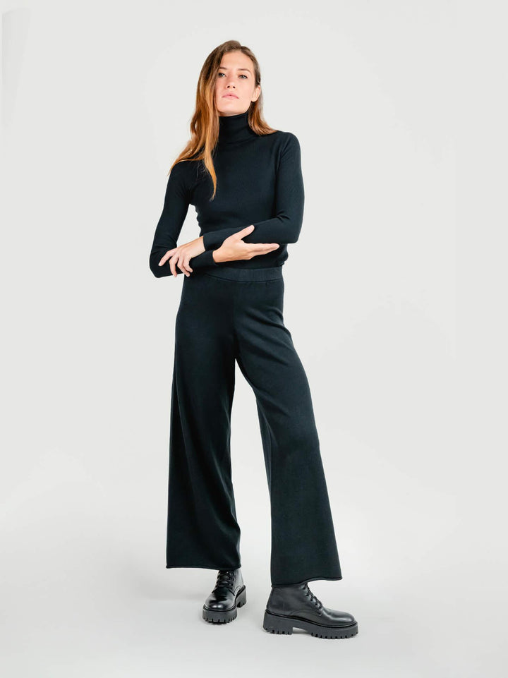 PANTALONE A PALAZZO IN MAGLIA NERO 7115 NERO ANDREA MORANDO 