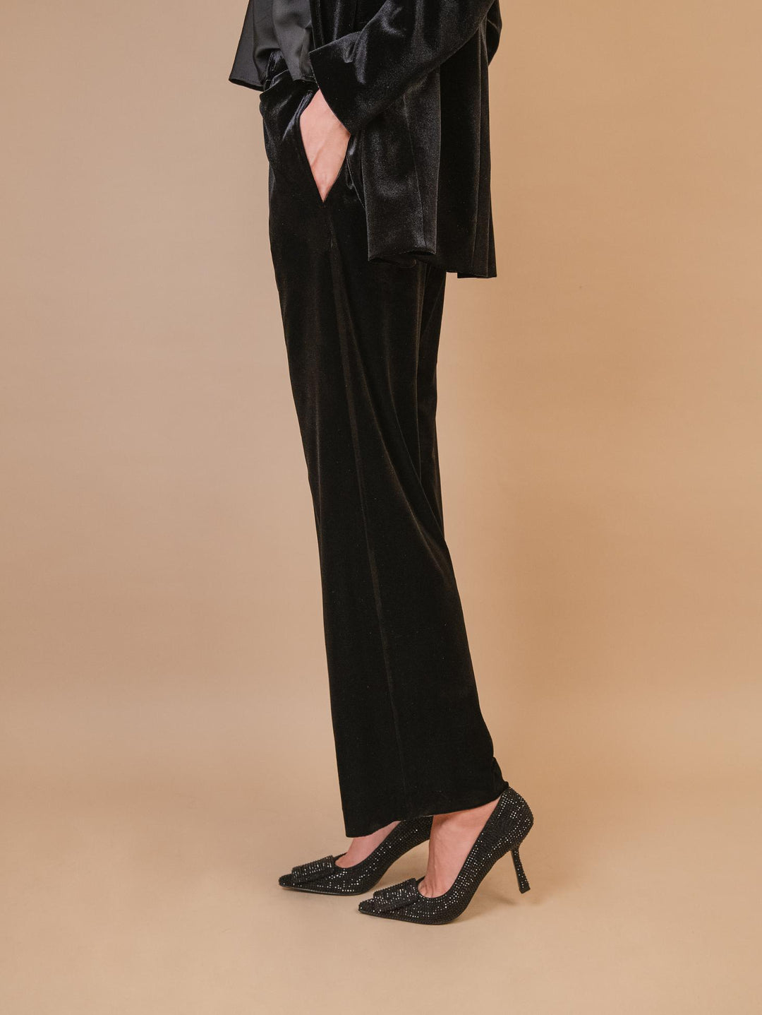 PANTALONE A PALAZZO IN VELLUTO NERO 2228/2894 12 ANDREA MORANDO 