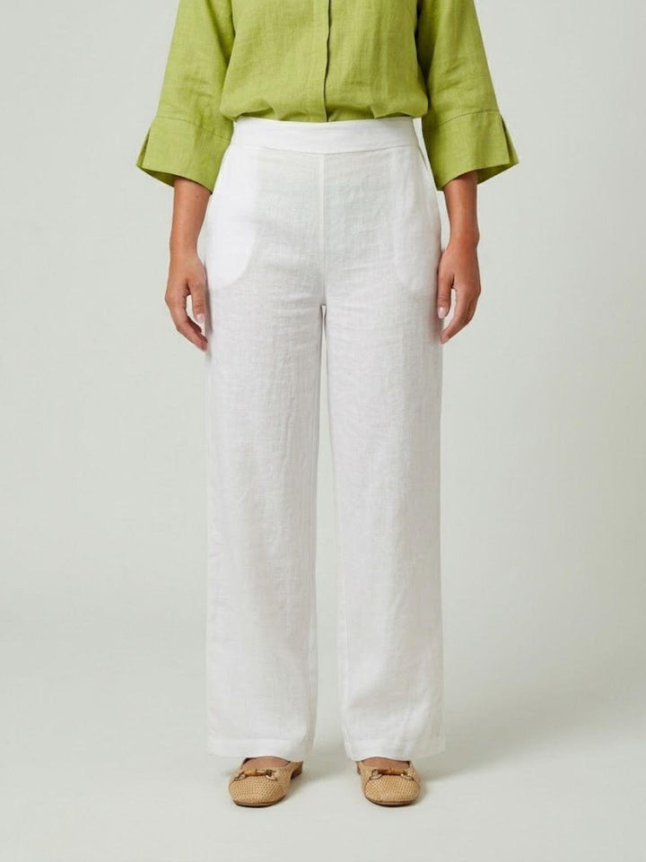 Pantalone wide leg in lino bianco 6PT0527 BIANCO ANDREA MORANDO 