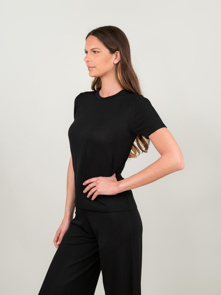 T-SHIRT A MANICA CORTA IN MAGLIA NERA 2666 NERO ANDREA MORANDO 