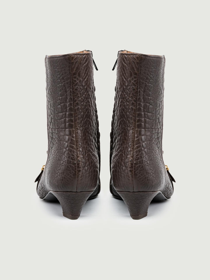 STIVALETTO IN PELLE MARTELLATA CON FRANGE TESTA MORO P452-NAPPA T MORO ANDREA MORANDO 