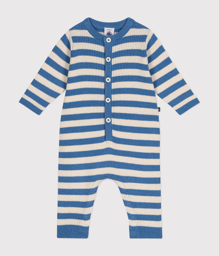 Tutina in maglia di lana e cotone a righe bluette A0AY8 01 PETIT BATEAU 