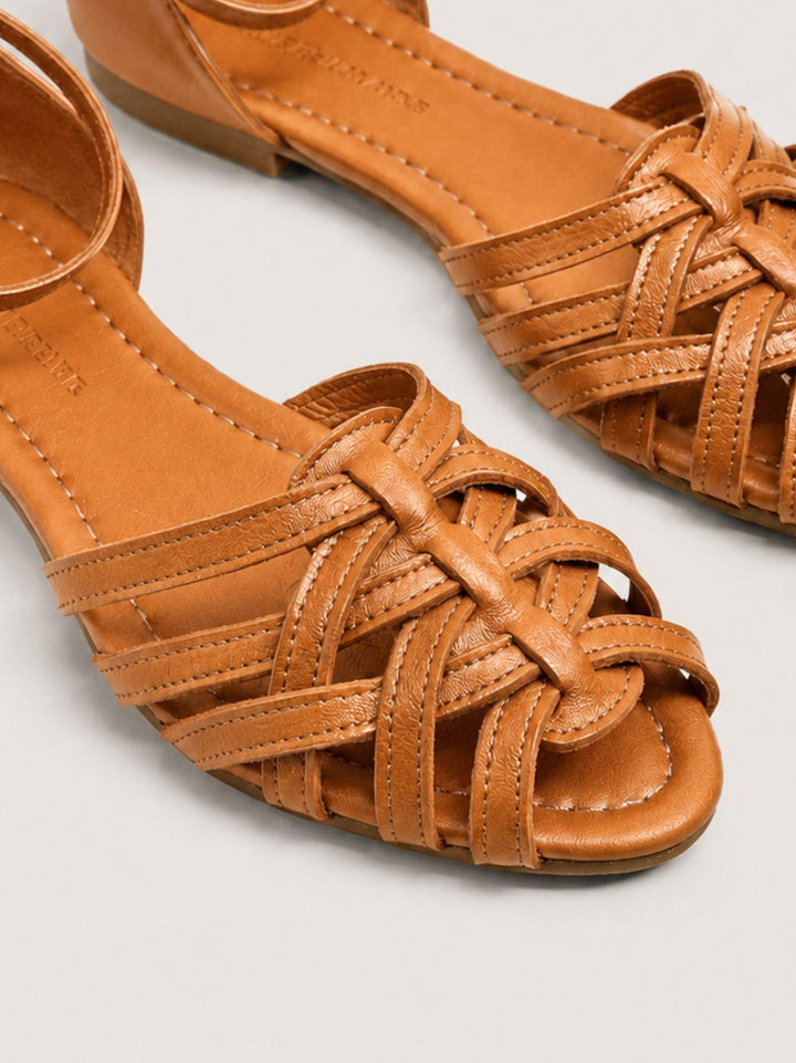 Sandalo basso intrecciato in pelle color cuoio 240276 TAN ANDREA MORANDO 