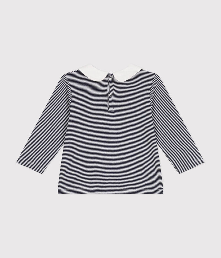 Blusa a righe blu e bianco in cotone con colletto A0BOT 01 PETIT BATEAU 